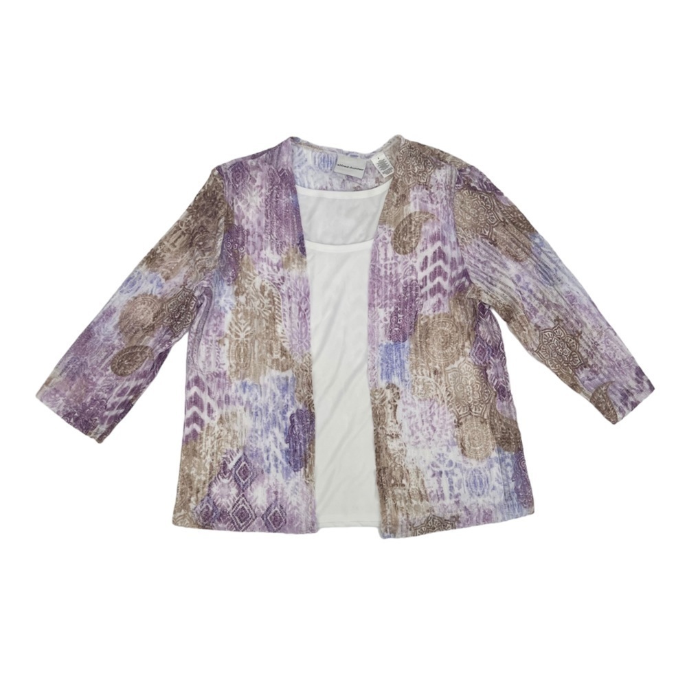NWT Alfred Dunner Lavender Fields 3/4 Sleeve Layered Top Size Small Women’s
